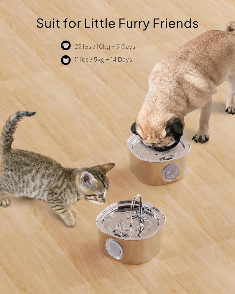 PEKTACO Cat Water Fountain Stainless Steel, 3.2L/108oz Cat Water Dispenser with Quiet Water Pump and Water-Level Window, Dishwasher Safe Pet Drinking Fountain for Cats Indoor with Replacement Filter - Image 4